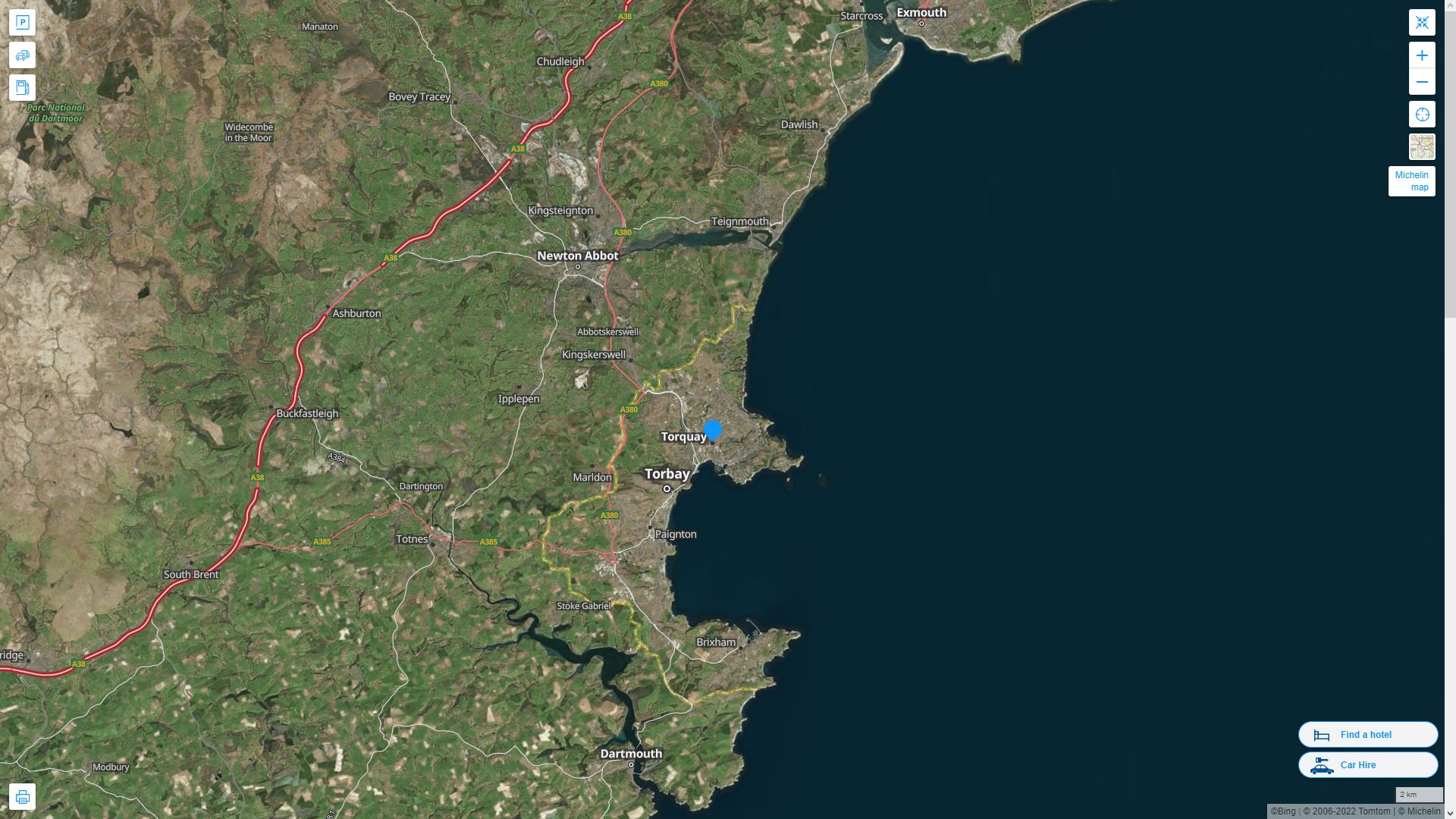 Torquay Royaume Uni Autoroute et carte routiere avec vue satellite